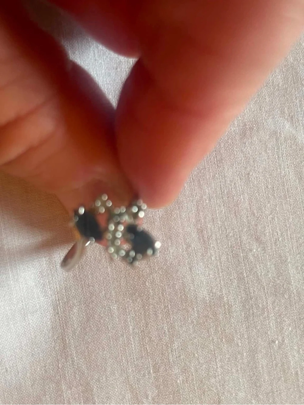 Sterling Silver Floral Ring with Blue Marquise Stones